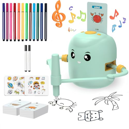 Drawing Robot for Kids Aged 3–8, Montessori-Inspired Voice-Guided Educational Toy with 100 Drawing Cards & 12 Colour Pens – Creative Birthday Gift for Boys & Girls