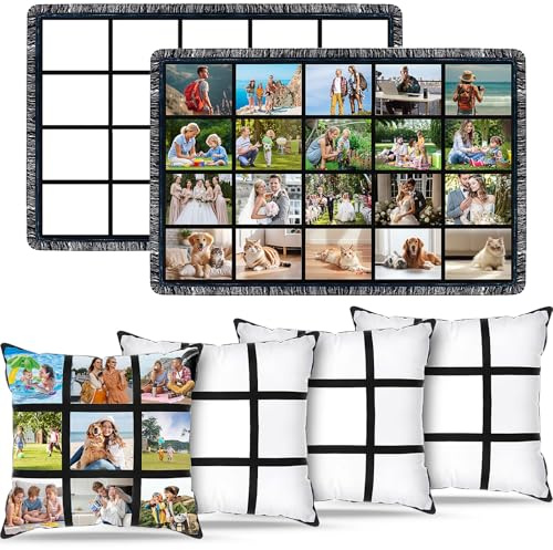 OJMHD 2 Pcs Sublimation Blank Blankets with 4 Blank Pillows Cases Set | 150 x 100 cm Personalized Photo Throw Blanket, Custom Flannel Cover for DIY Sofa Couch Bed Home Decor, 20 Panel