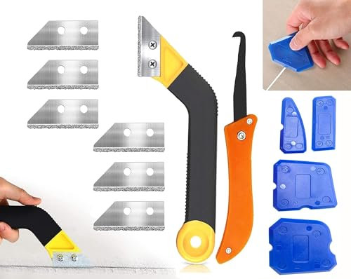 11Pcs Rascador Juntas Azulejos,Removedor de Lechada con 5 Pcs Cuchilla de Repuesto, Rascador de Juntas para Eliminar Mortero para Juntas para Limpieza de Azulejos de Piso de Pared de Baño de Cocina