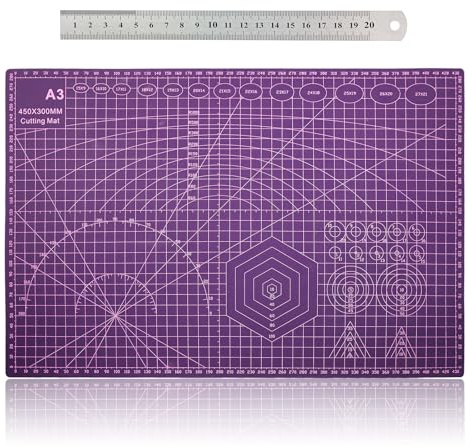 POPAPIE A3 Double-Sided Cutting Mat with Ruler Set,Purple,PVC Material