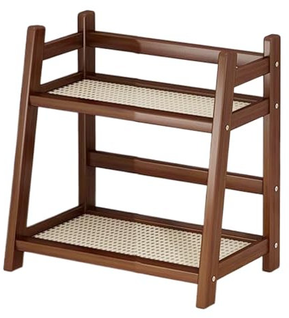 Porte-Tasses Design, Étagère Double Étage pour Tasses et Gourdes, Étagère Multifonction Style Rotin Imité, Organisateur de Bureau et Cuisine Intérieure