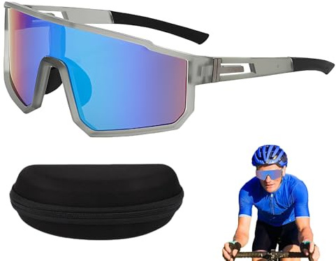 Jsleid Occhiali Veloci Antiscivolo, Occhiali Ciclismo, Occhiali da Bicicletta Antivento, Occhiali da Sole Sportivi da Uomo e Donna-UV400, für MTB Rennrad Radfahren Ski Outdoorsport Laufen (Blu)