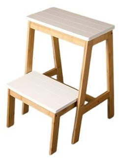 MEHRU Wooden Folding Step Stool for Kids, 2-Step Wooden Stool Ladder with Non-Slip Stepping Surface, Kitchen Step Stool, Bamboo Folding Stepladder Foot Stools for Home/Bathroom/Children's Room.