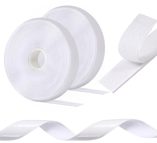 Oderra Feltro Adesivo Forte Biadesivo 5 M x 20 MM, Hook Loop Autoadesivo, Nastro Adesivo a Strappo per Cornici, Zanzariere, Tappeti, Fai Da Te (Bianco)