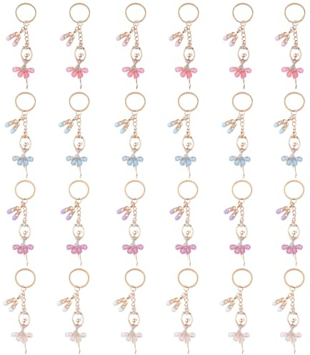 WANDIC 24 portachiavi a forma di balletto, 4 colori, con ciondolo a forma di scarpa da ballo, in metallo, per amanti della danza, rosa, viola, blu, bianco