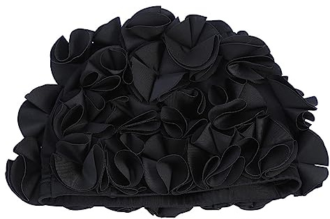 Flower Shape Swim Cap, Elastic Long Hair Swim Hat, Blue - Unique 3D Design, Comfortable Fit, for Women and Children (Black)