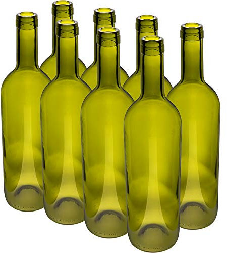 Unowall Set of 24x 750ml Glass Wine Bottles - Bordeaux Style - Olive Green Glass