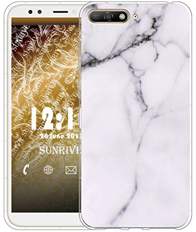 Sunrive Für Huawei Y6 2018 Hülle Silikon, Transparent Handyhülle Luftkissen Schutzhülle Etui Case für Huawei Y6 2018/Y6 Prime 2018 5,7 Zoll(TPU Marmor Weißer)+Gratis Universal Eingabestift