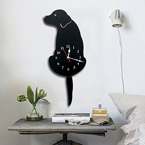 Topkey Dog Wall Clock Acrylic Wall Clock with Swing Tail Pendulum