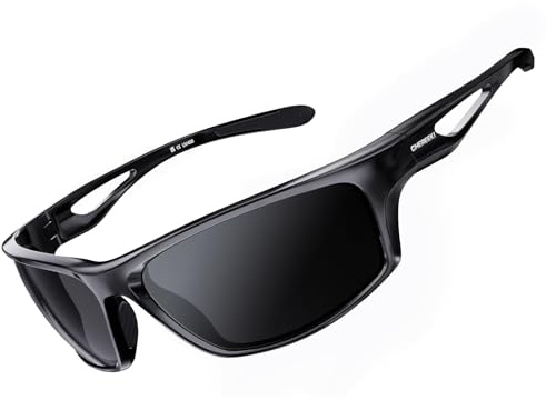 CHEREEKI Sports Sunglasses, Polarized Glasses Eyewear with UV400 Protection & TR90 Unbreakable Frame For Men Women Cycling Running Fishing Golf Driving Running (Black)