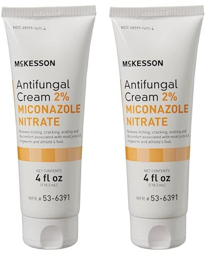 McKesson Antifungal Cream, 2% Miconazole Nitrate - Relieves Itching, Burning, Cracking from Jock Itch, Ringworm and Athlete Foot - 4 oz., 2 Count