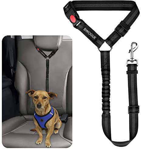 BWOGUE Dog Seat Belt for Car, Headrest Restraint Bungee Lead, Black