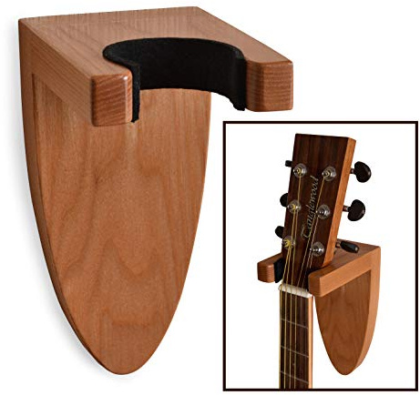 Teslyar Soporte de pared para guitarra, de madera de fresno, soporte para guitarra eléctrica, clásica, acústica y bajo, instrumentos musicales de madera dura (marrón claro)