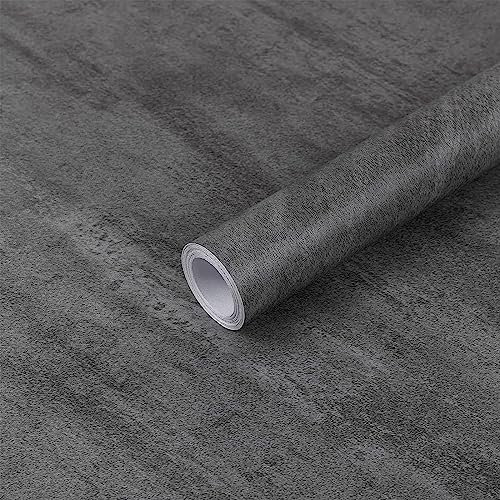 Hode Grey Vinyl Wrap 40X300cm, Dark Grey Sticky Back Plastic, Vinyl Covering for Worktop Kitchen, Matt Concrete Effect Self Adhesive Wallpaper Shelf Cupboard Furniture