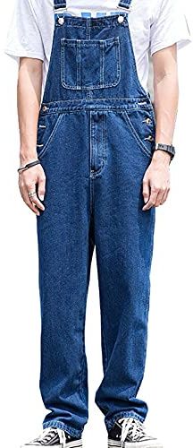 Suncolour Salopette en Denim pour Homme Salopette à Bretelles pour Homme Jeans à Bretelles Barboteuses Coupe Ample Cargo Vêtements de Travail Barboteuses