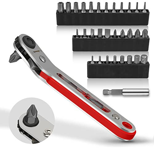 Hakkin 33PCS 1/4 Hex Shank Magnetic Ratchet Screwdriver Set With Close Quarters Offset Mini Bits - Phillips, Slotted, Hex, Torx