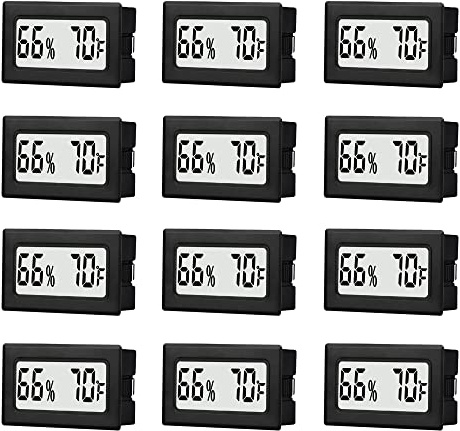 12 Pack Mini Small Digital Hygrometer Thermometer Indoor Temperature and Humidity Meter Gauge with Temp Humidity Sensor Monitor Fahrenheit (℉) for Jars,Home,Room