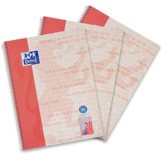 Oxford Recycling Collegeblock A4 kariert mit Doppelrand, 80 Blatt, 3 Stück