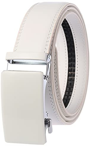 Hombre Trinquete Cinturón Moda Color Negocio Cinturón De Cuero Negro Blanco Automático Hebilla Cinturón 3.4cm* 130cm, Color blanco., 130CM*3.5CM