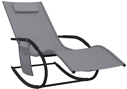 vidaXL Schaukelliege Schaukelstuhl Sonnenliege Gartenliege Liegestuhl Relaxliege Swing Liege Camping Relaxstuhl Grau Stahl Textilene