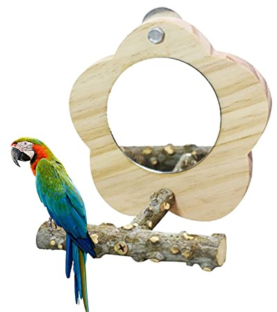 Colrid Miroir Perroquet avec Perche Support, Perchoir et Jouet Morsure pour Oiseau