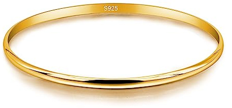 Dankadi Bracelet Fin 3MM Large Plaqué Or Plat Demi-Rond en 925 Argent, Ø 60 65 68MM Lot de 1/2/3 Jonc de Manchette Lisse Simple Style Classique Pour Femme Fille Mère(Diamètre 68MM, Couleur or 1 pièce)