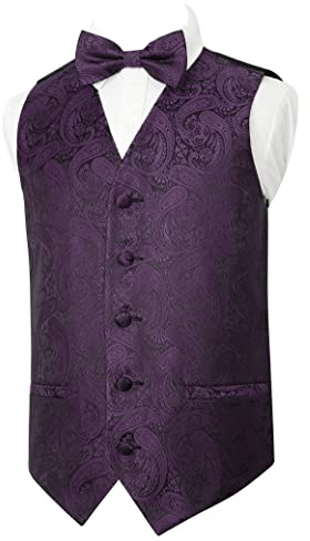 Alizeal Ensemble classique avec nœud papillon et gilet de costume pour garçon Motif cachemire, 077-Prune Violet, 31/34
