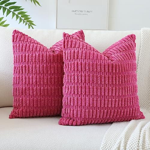 JOTOM 2er Set Kordsamt Weicher Kissenbezüge Moderne Kissenhüllen Dekorative Sofakissen Dekokissen Zierkissenbezug für Wohnzimmer Sofa Schlafzimmer Rose Rot 45x45 cm
