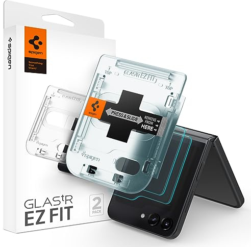 Spigen Glas.tR EZ Fit Schutzfolie kompatibel mit Samsung Galaxy Z Flip 5, 2 Stück Schutzglas für externe Display, Kratzfest, Hüllenfreundlich, Touch reaktiv