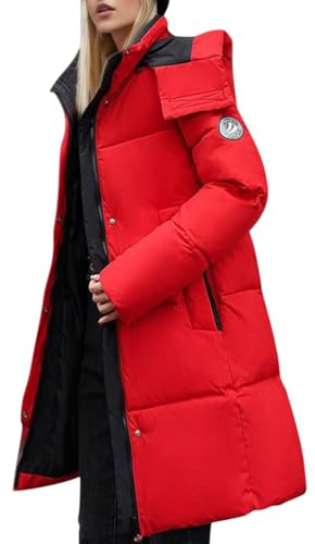 ORANDESIGNE Manteau Femme Hiver Chaud Chic Long Blouson Matelassé Légère Veste Duveteux Mi-Saison Doudoune Ultra Legere Avec Capuche Décontractée Mode Hoodie Puffer Jacket Rouge L