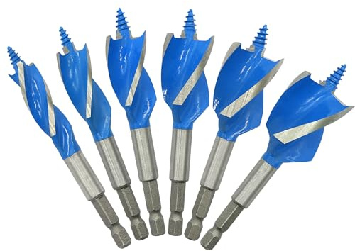 GMTOOLS Auger Drill Bit Set for Wood, ‎1/2, 5/8, 3/4, 7/8, 1 and 1-1/8 Inch Size, 6-Piece Impact Wood Drill Bit with Hex Shank Quick Change for Hardwood and Softwood, Plastic, etc