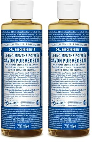 Savon liquide menthe poivrée Dr Bronner's 240 ml (Lot de 2)