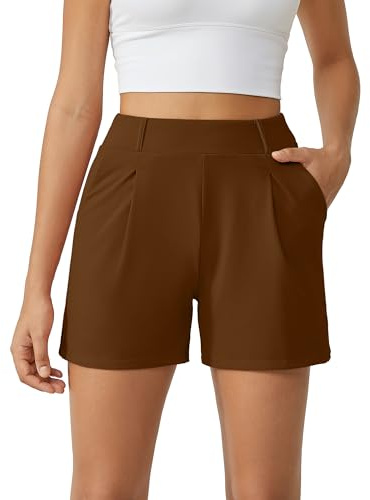 G4Free Womens Shorts with Pockets Ladies Bermuda Shorts Dressy Summer Work Tailored Shorts(Dark Coffee, S)