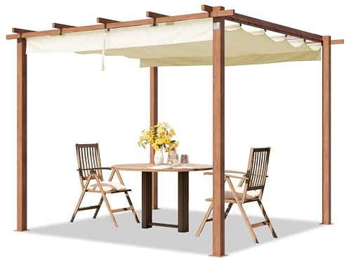 TOOLPORT PRIMEYARD Pérgola 3x3 m pabellón de jardín con Techo corredizo - Marco de Acero Aspecto de Madera