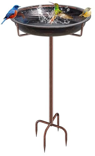 KHayRovies Bain d'oiseaux Abreuvoir Exterieur, Mangeoire Oiseaux Décoration pour Jardin, Bains pour Oiseaux Sauvages, Hauteur 92CM, métallique en Fonte (Cuivre Vintage)