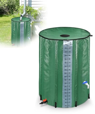 XMTECH 380 Liter Faltbare Regentonne Regenfass - Regenwassertonne Wassertank Regentank mit Wassereinlassgitter & Abflussventil Regenwassertank Ideal zum Bewässern oder Reinigen Ihres Gartens, Grün