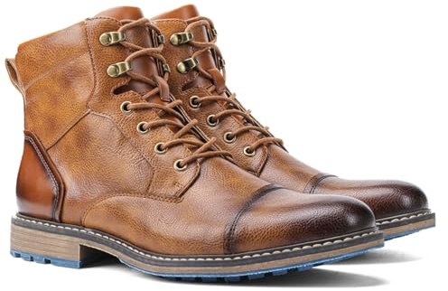 Harssidanzar Botas de motocicleta para hombres, botas de vestir y ocio, botas de combate KM301EU, Brown, Talla 44