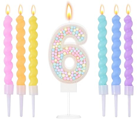 Ovaletta 6 Stück Bunte Geburtstagskerzen Zahlen 6 – Macaron Farbige Kerzen für Kuchen & Torte, Party Deko, Geburtstagsdekoration – Geburtstagskerze 6 für Geburtstagsfeier