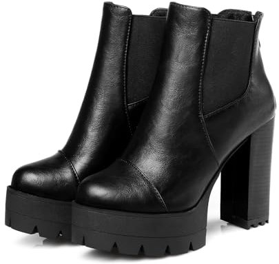 ENWIND Chelsea-Stiefel Aus Leder Plateau-Stiefel Für Den Winter Für Damen Plateau Stiefeletten,Schwarz,43 EU
