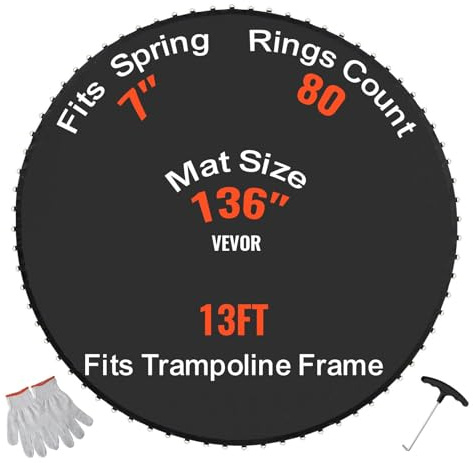 VEVOR Trampolinmatte Sprungtuch für Trampolin Ø 396 cm, verstärkte UV-beständige Matte mit 80 V-Ringen, passend für 17,8 cm Federlänge