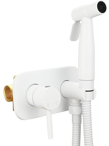 Tecmolog Bidé WS024WF1 - Juego de ducha de mano (acero inoxidable, pulverizador con manguera), color blanco