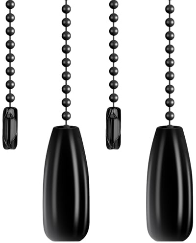 2 Pcs Black Ceiling Fan Pull Chain Extender Wooden Decorative Pendant Extension Chains Lighting Beaded Ball Chains Pulls Fan String Pulls Extension