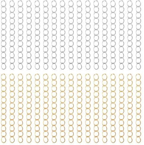 Nogeqi 200 unidades de extensión de cadena de 50 mm de oro, extensión de cadena de plata, cadena de extensión para la fabricación de joyas, pulseras para llaveros