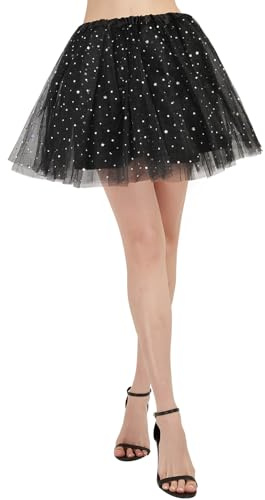 BALAYSIER Gonna Tulle Donna con Fodera 4 Strati Tutu Danza Classica Elevata Elasticità Gonna di Paillettes per Balletto(Nero)