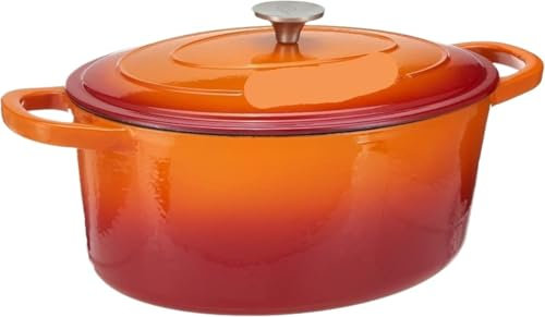 UBOHUZ Cocotte Cocottes Artisan Ovale en Fonte émaillée, cocotte Ronde en Fonte 7 litres pour Braisage, Ragoûts(Orange)