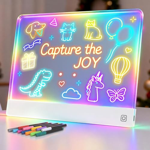 16 Led Drawing Board for Kids Rechargeable, Portable Doodle Glow LED Note Board with 7 Colors, Light Up Acrylic Dry Erase Lumi Board with Stand, Easter Gifts Teen Boys & Birthday Gifts(White)