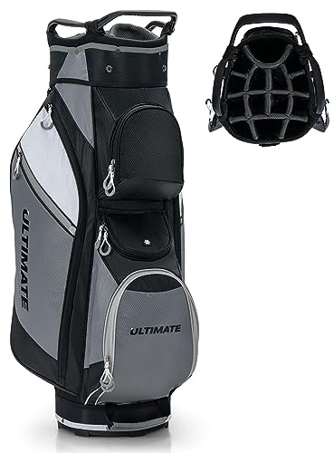 LIFEZEAL Borsa da golf con suddivisione a 14 scomparti, borsa da golf portatile con 7 tasche con cerniera, spalla o mano, borsa impermeabile per golf trolley e golf cart (grigio + nero)