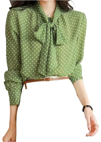 Camicia Donna Camicia a Pois da Donna con Design a Cravatta, Elegante e Bella Ampia a Maniche Lunghe alla Moda