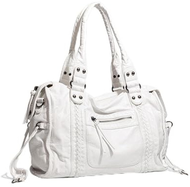 Bolso de Mano Vintage City Bag Bolsos de Mujer Hobo Bolso bandolera para mujer Sencillo y Magnífico Bolsos Bandolera Grande Bolso Tote Para Ocio Trabajo y Compras(White,37 * 12 * 28cm)