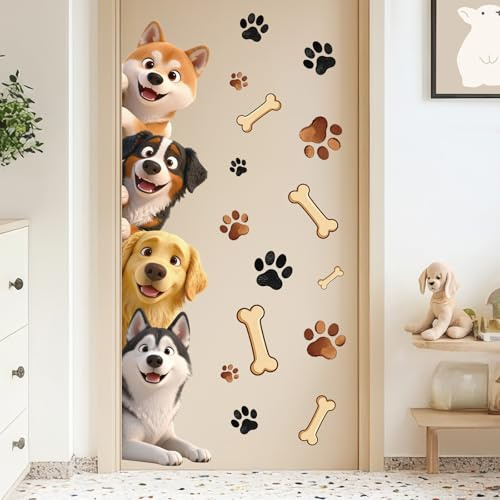 SHUCHING Adesivi Murali Cani da Compagnia, Adesivi da Parete Decorativi Impronte di Zampe per Porte Cameretta Bambini Soggiorno Camera da Letto
